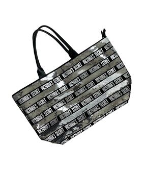 Victoria's Secret glam Black and Silver Striped Sequin Tote